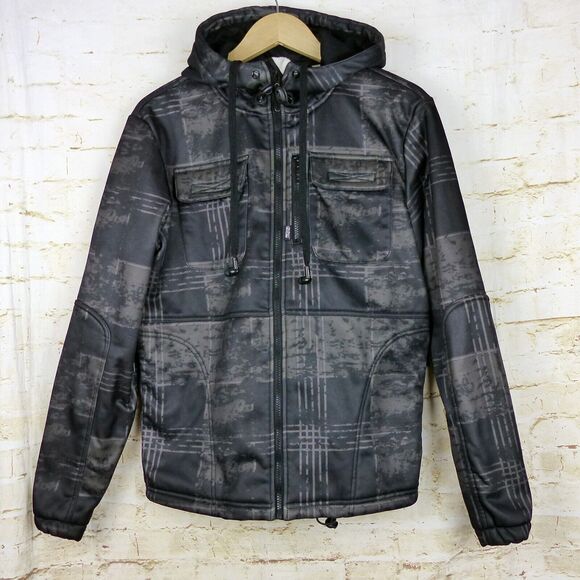 Hoodie Buddie Jacket Mens S Gray Distress Plaid Print HB3 Earbuds Zip Hoodie Y2K - Picture 1 of 15
